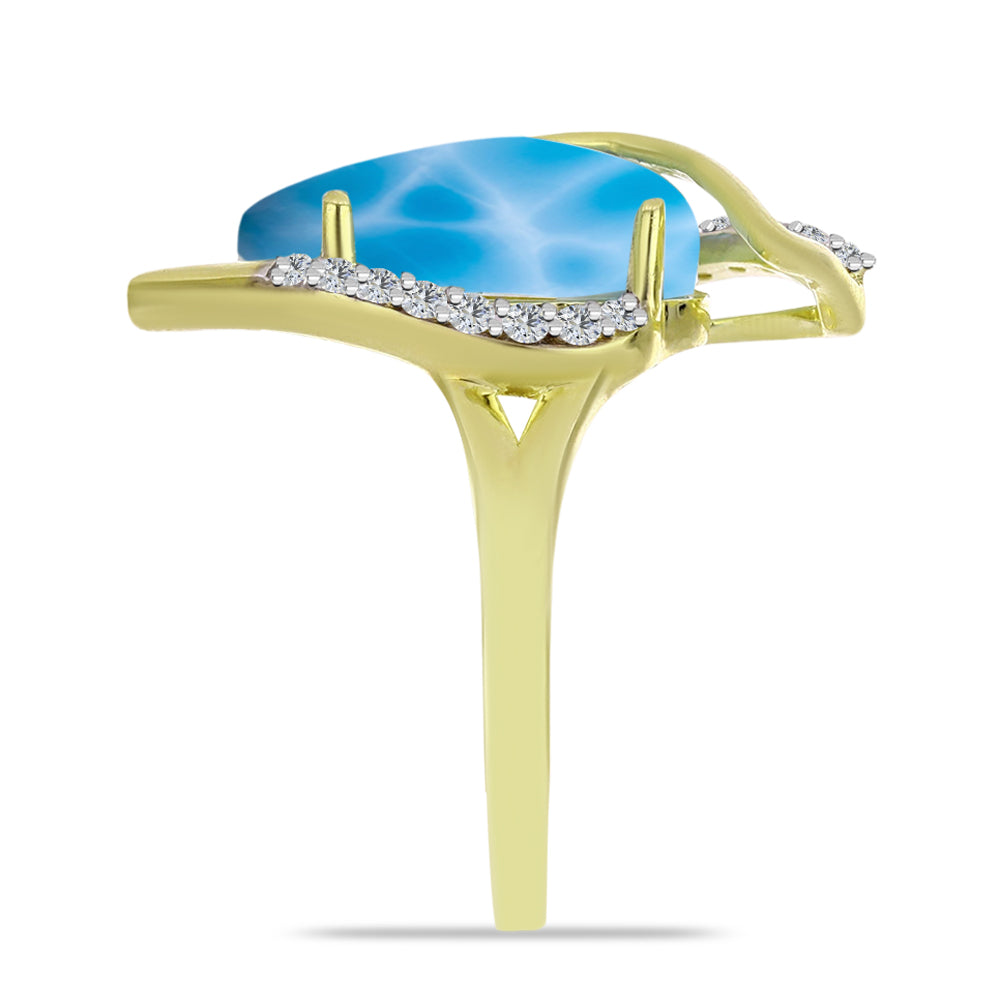 Inel din Argint 925 Placat cu Aur ( 3.74 grame ) cu Larimar(Piatra delfinului) și Topaz Alb 5.51 Carate