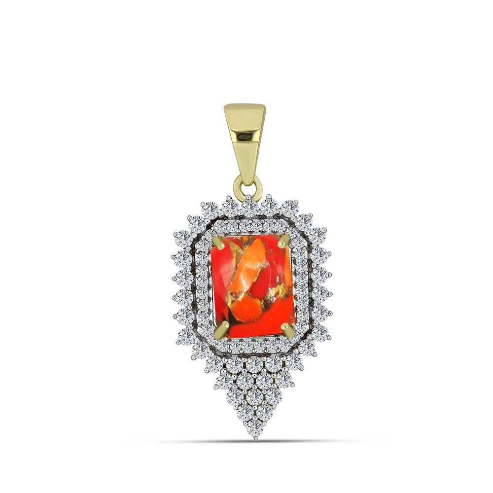 Pandantiv din Argint 925 Placat cu Aur ( 2.39 grame ) cu Turcoaz Mohave și Topaz Alb 2.58 Carate 1 