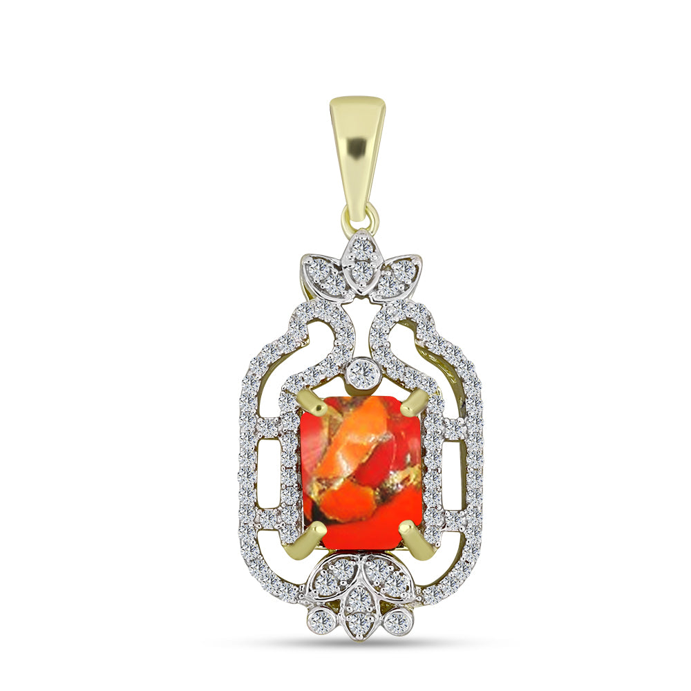 Pandantiv din Argint 925 Placat cu Aur ( 2.39 grame ) cu Turcoaz Mohave și Topaz Alb 2.26 Carate 1 