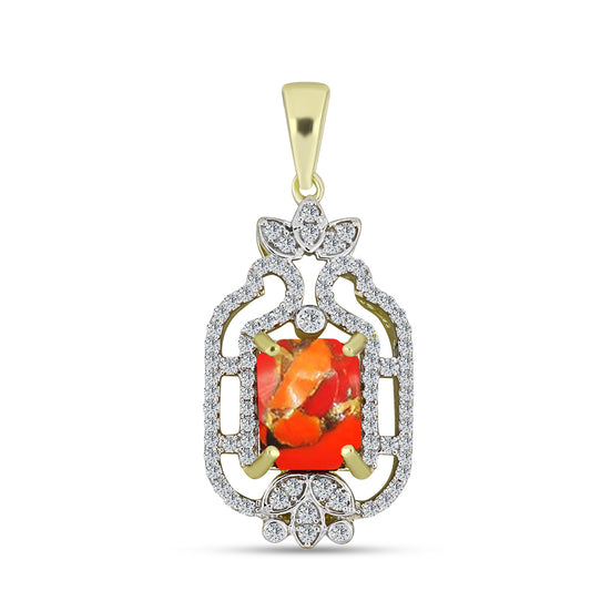 Pandantiv din Argint 925 Placat cu Aur ( 2.39 grame ) cu Turcoaz Mohave și Topaz Alb 2.26 Carate