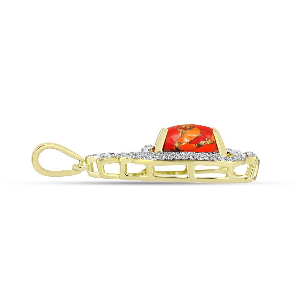 Pandantiv din Argint 925 Placat cu Aur ( 2.39 grame ) cu Turcoaz Mohave și Topaz Alb 2.26 Carate 2 