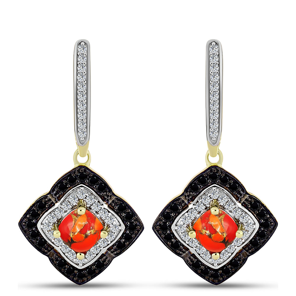 Cercei din Argint 925 Placat cu Aur ( 5.27 grame ) cu Turcoaz Mohave și Spinel Negru 2.09 Carate