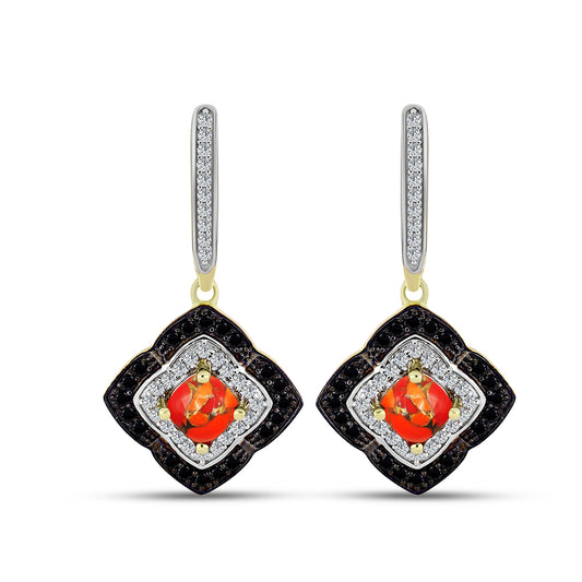 Cercei din Argint 925 Placat cu Aur ( 5.27 grame ) cu Turcoaz Mohave și Spinel Negru 2.09 Carate