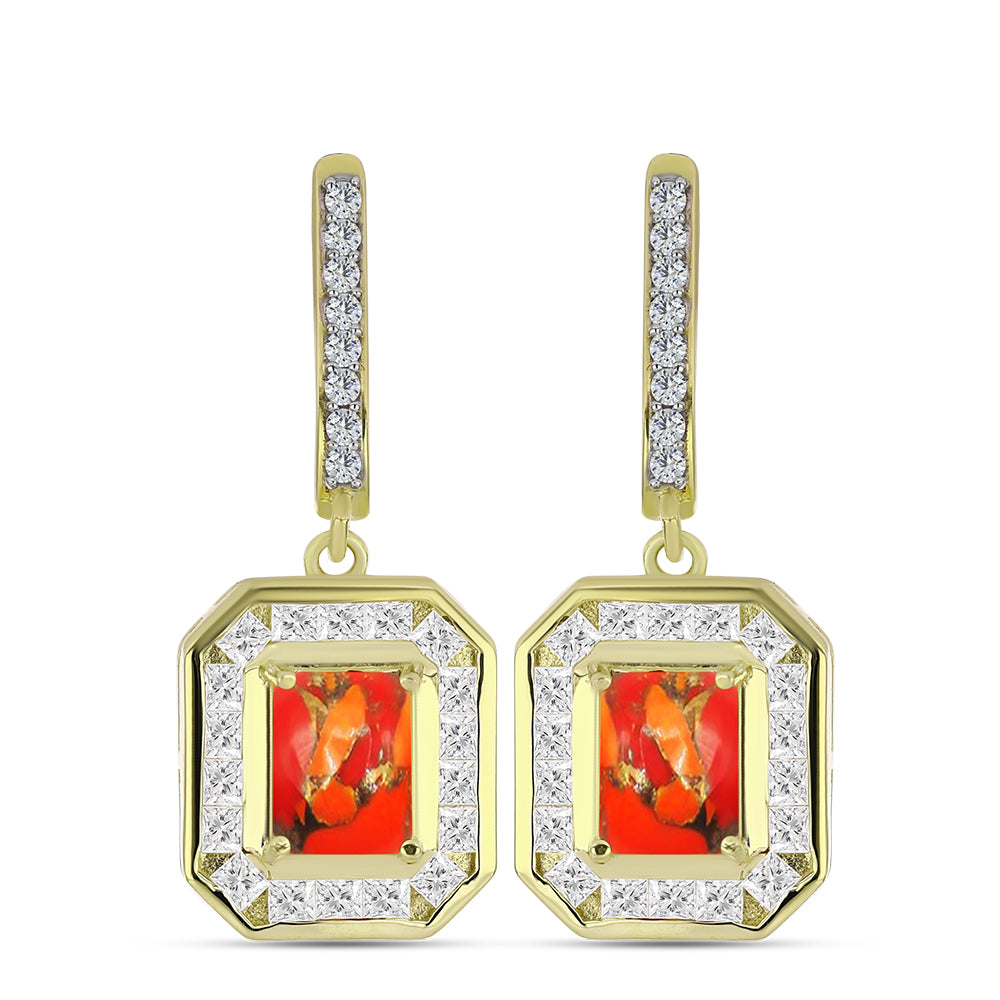 Cercei din Argint 925 Placat cu Aur ( 5.61 grame ) cu Turcoaz Mohave și Topaz Alb 4.47 Carate