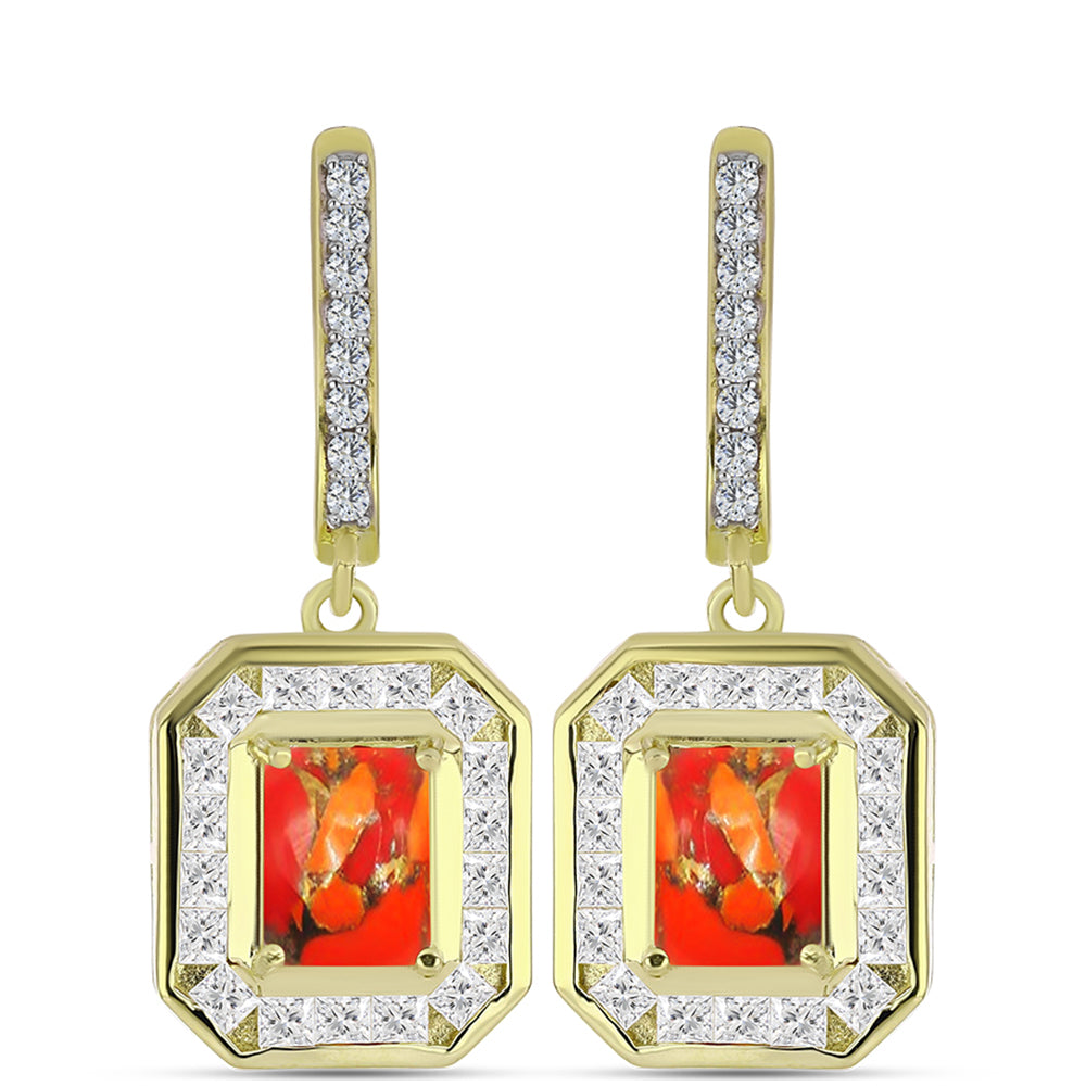 Cercei din Argint 925 Placat cu Aur ( 5.61 grame ) cu Turcoaz Mohave și Topaz Alb 4.47 Carate