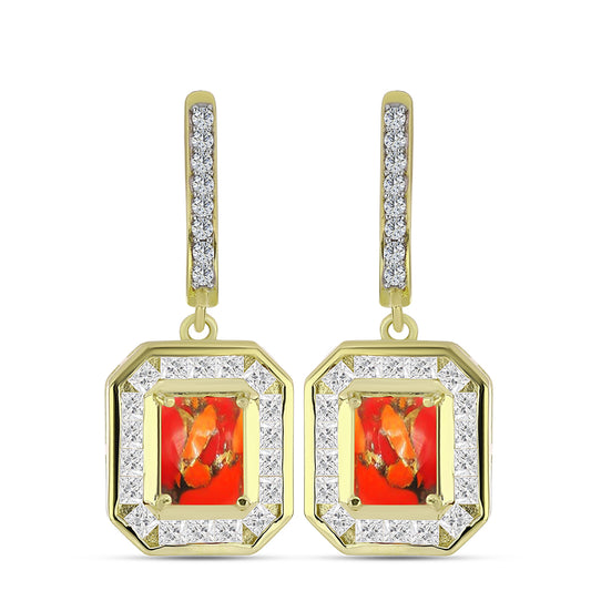 Cercei din Argint 925 Placat cu Aur ( 5.61 grame ) cu Turcoaz Mohave și Topaz Alb 4.47 Carate