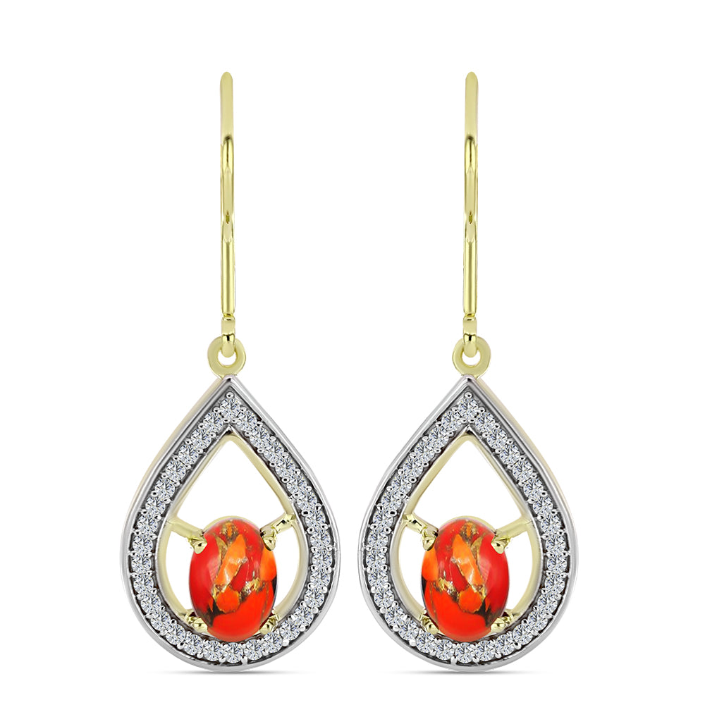 Cercei din Argint 925 Placat cu Aur ( 3.63 grame ) cu Turcoaz Mohave și Topaz Alb 1.89 Carate 1 