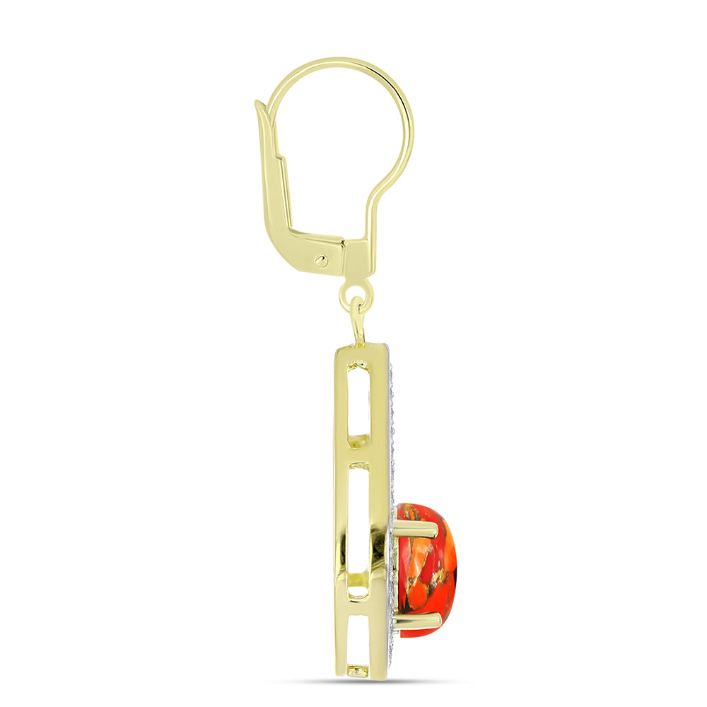 Cercei din Argint 925 Placat cu Aur ( 3.63 grame ) cu Turcoaz Mohave și Topaz Alb 1.89 Carate 2 