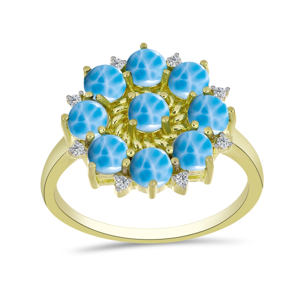 Inel din Argint 925 Placat cu Aur ( 3.14 grame ) cu Larimar(Piatra delfinului) și Topaz Alb 2.81 Carate