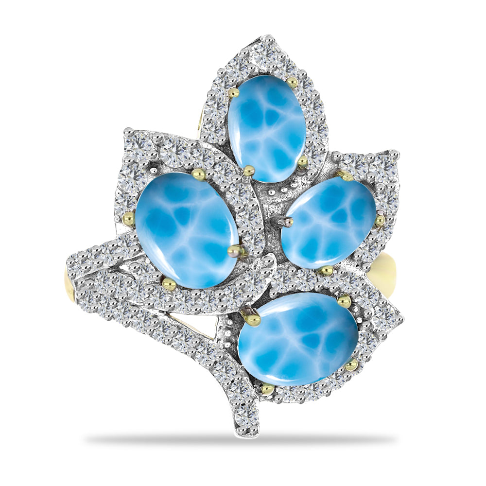 Inel din Argint 925 Placat cu Aur ( 5.5 grame ) cu Larimar(Piatra delfinului) și Topaz Alb 5.65 Carate 1 