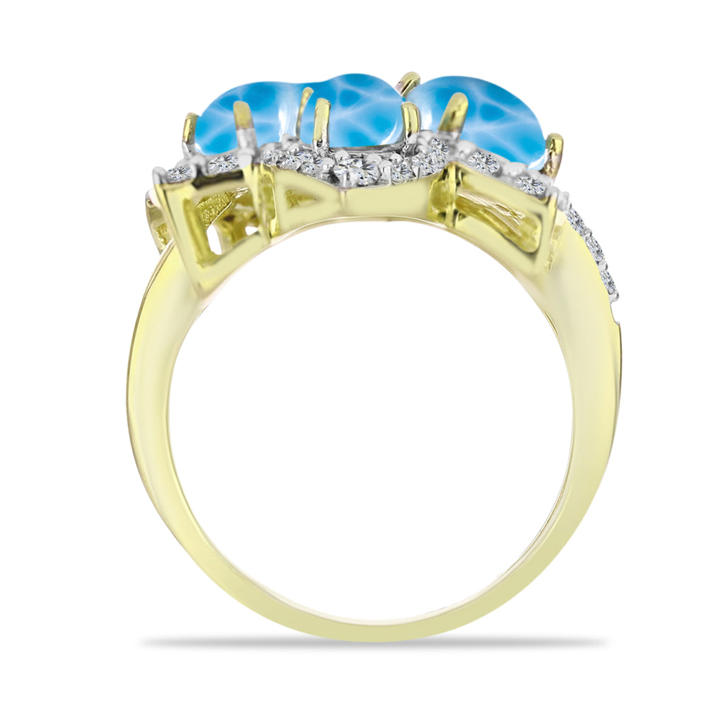 Inel din Argint 925 Placat cu Aur ( 5.5 grame ) cu Larimar(Piatra delfinului) și Topaz Alb 5.65 Carate 2 
