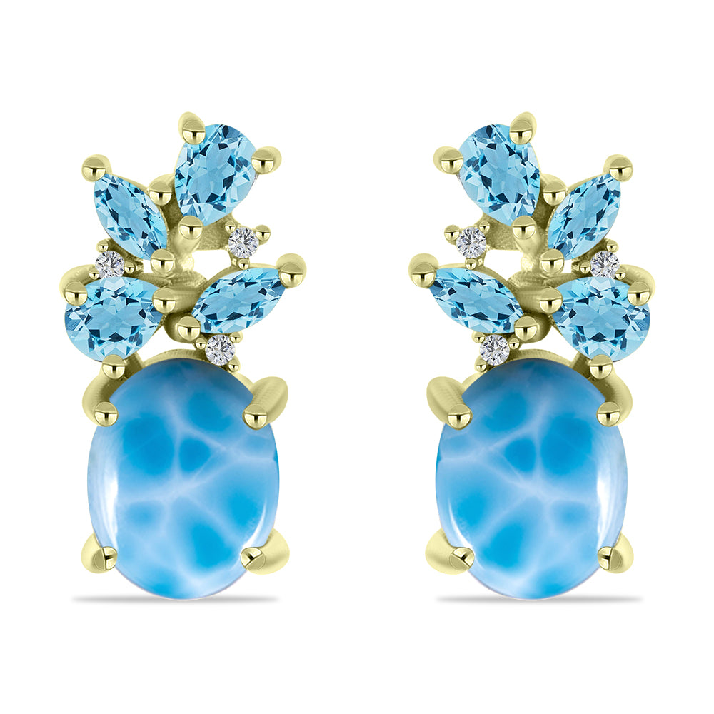 Cercei din Argint 925 Placat cu Aur ( 3.95 grame ) cu Larimar(Piatra delfinului) și Topaz Swiss Blue 5.17 Carate