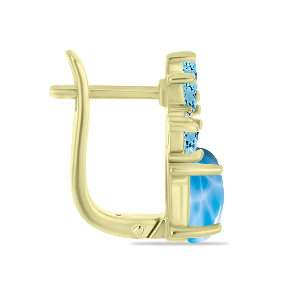 Cercei din Argint 925 Placat cu Aur ( 3.95 grame ) cu Larimar(Piatra delfinului) și Topaz Swiss Blue 5.17 Carate