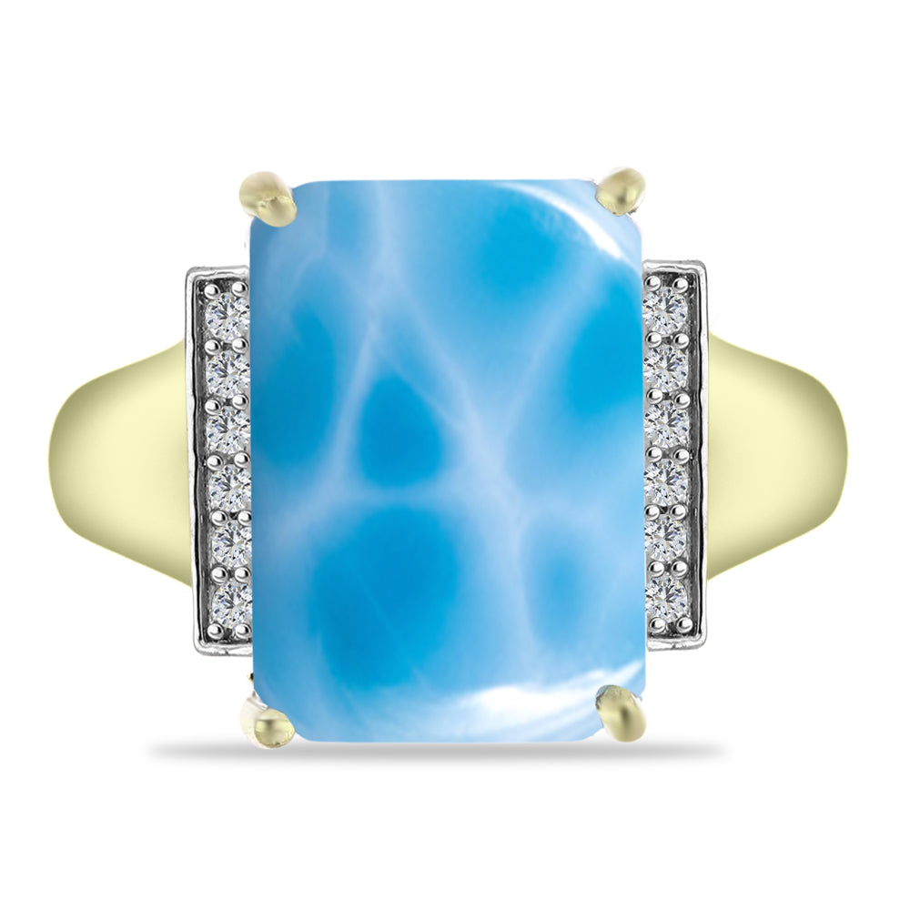 Inel din Argint 925 Placat cu Aur ( 4.51 grame ) cu Larimar(Piatra delfinului) și Topaz Alb 7.4 Carate 1 