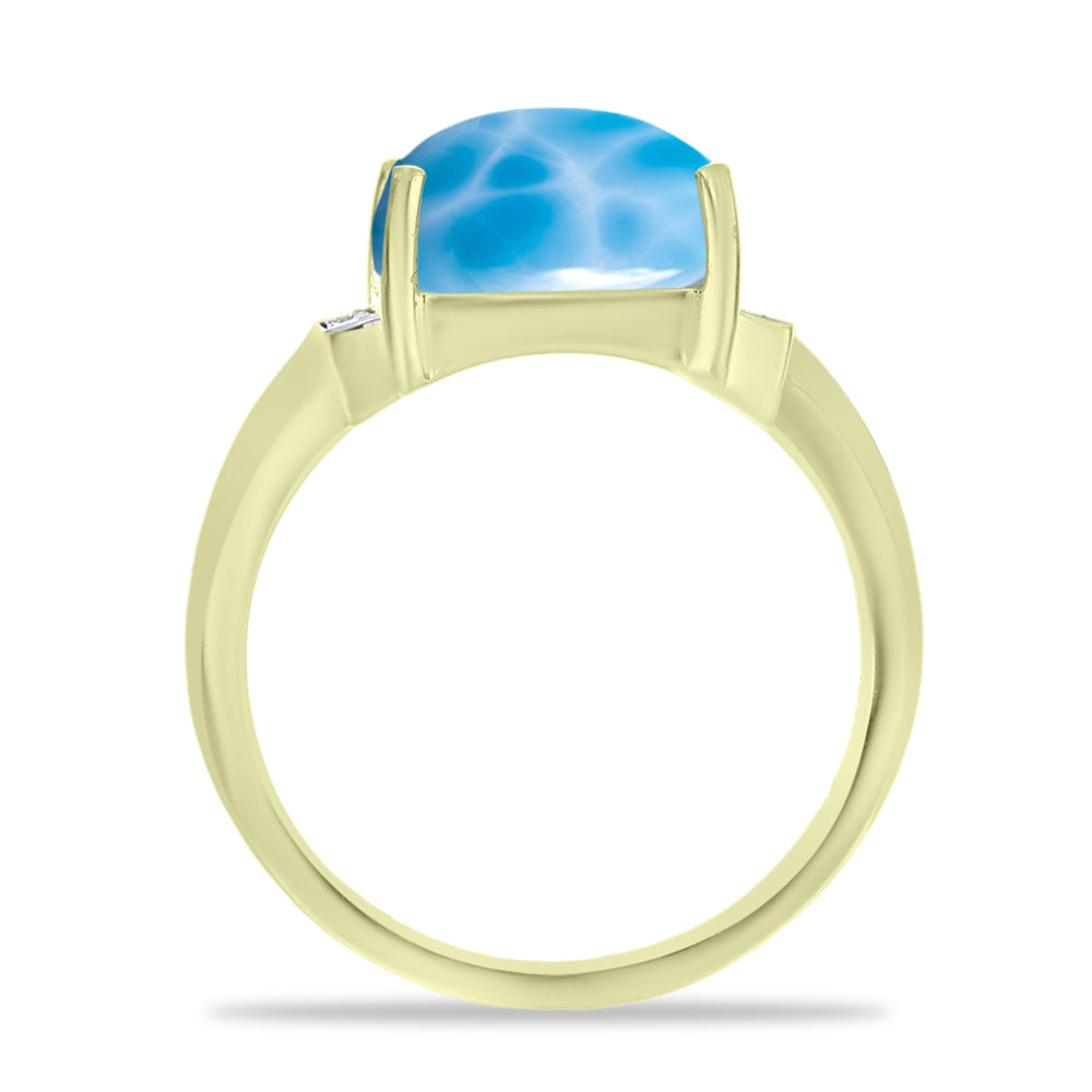 Inel din Argint 925 Placat cu Aur ( 4.51 grame ) cu Larimar(Piatra delfinului) și Topaz Alb 7.4 Carate 2 