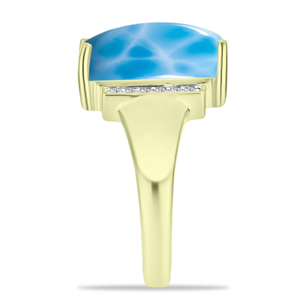 Inel din Argint 925 Placat cu Aur ( 4.51 grame ) cu Larimar(Piatra delfinului) și Topaz Alb 7.4 Carate 4 