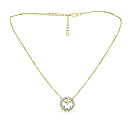 Colier din Argint 925 Placat cu Aur ( 3.94 grame ) cu Diamant Alb și Zircon Alb 0.38 Carate