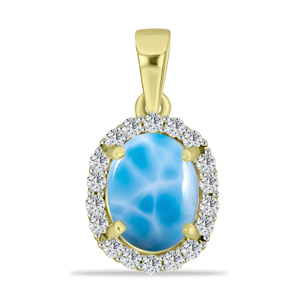 Pandantiv din Argint 925 Placat cu Aur ( 1.28 grame ) cu Larimar(Piatra delfinului) și Topaz Alb 2.3 Carate 1 