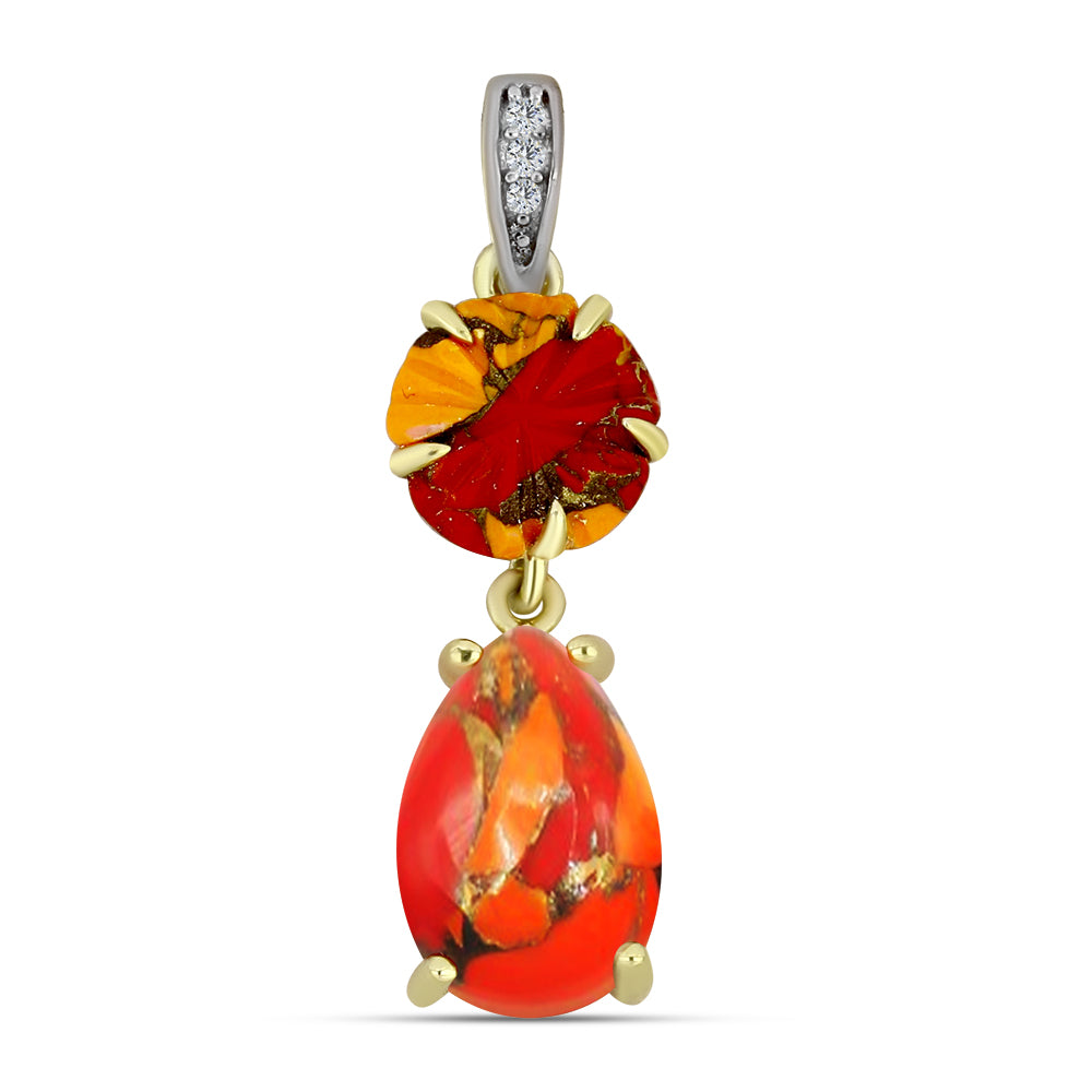 Pandantiv din Argint 925 Placat cu Aur ( 1.15 grame ) cu Turcoaz Mohave și Topaz Alb 3.33 Carate