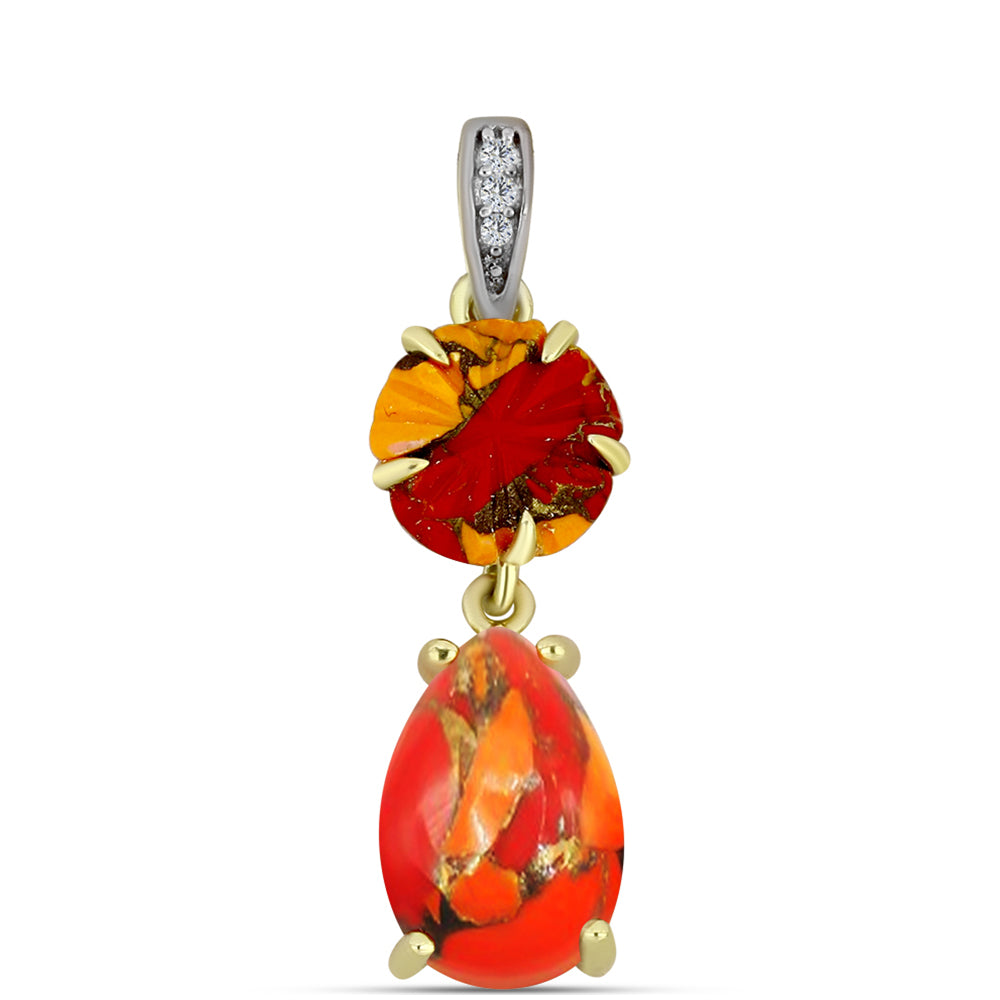 Pandantiv din Argint 925 Placat cu Aur ( 1.15 grame ) cu Turcoaz Mohave și Topaz Alb 3.33 Carate 3 