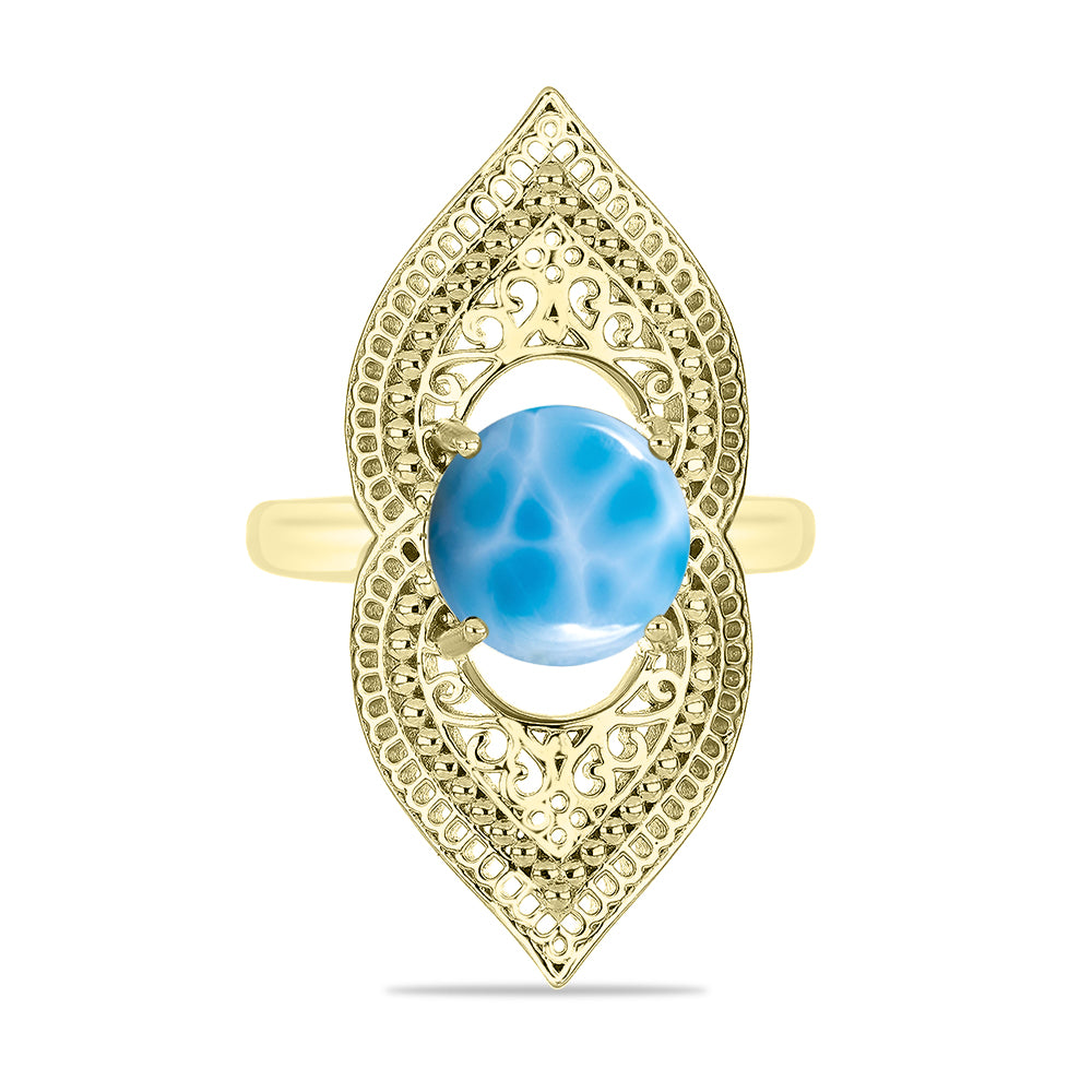 Inel din Argint 925 Placat cu Aur ( 5.88 grame ) cu Larimar(Piatra delfinului) 3.82 Carate 1 