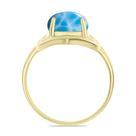 Inel din Argint 925 Placat cu Aur ( 5.88 grame ) cu Larimar(Piatra delfinului) 3.82 Carate
