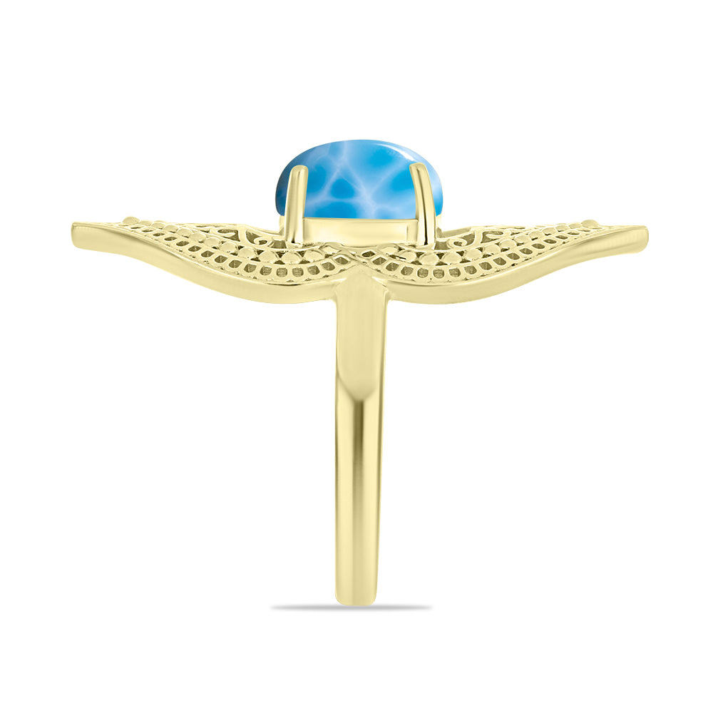 Inel din Argint 925 Placat cu Aur ( 5.88 grame ) cu Larimar(Piatra delfinului) 3.82 Carate