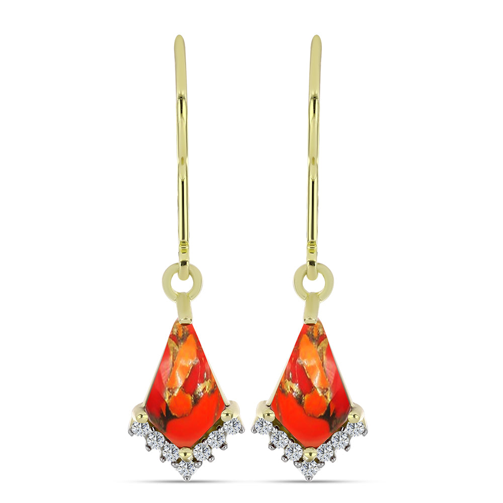 Cercei din Argint 925 Placat cu Aur ( 2.21 grame ) cu Turcoaz Mohave și Topaz Alb 1.59 Carate 1 