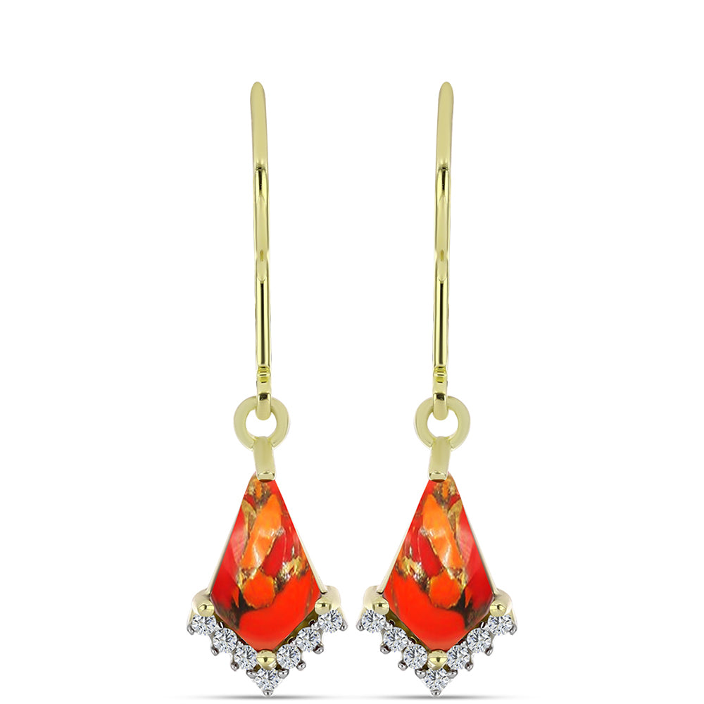 Cercei din Argint 925 Placat cu Aur ( 2.21 grame ) cu Turcoaz Mohave și Topaz Alb 1.59 Carate
