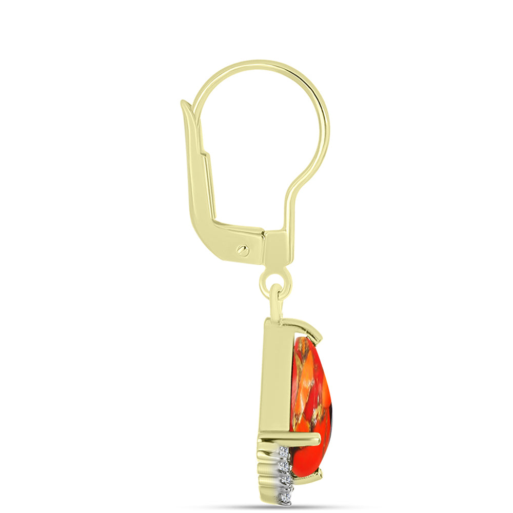 Cercei din Argint 925 Placat cu Aur ( 2.21 grame ) cu Turcoaz Mohave și Topaz Alb 1.59 Carate 4 