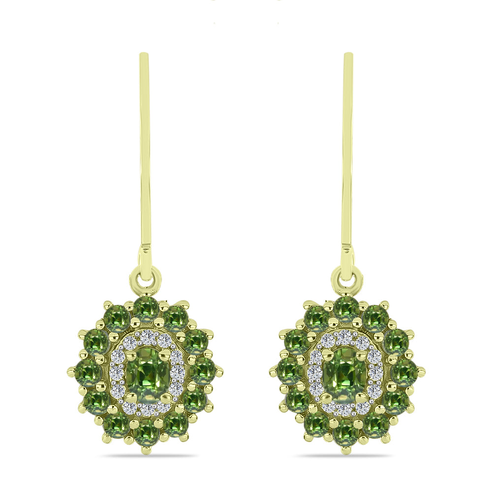 Cercei din Argint 925 Placat cu Aur ( 2.98 grame ) cu Safir verde și Topaz Alb 1.74 Carate