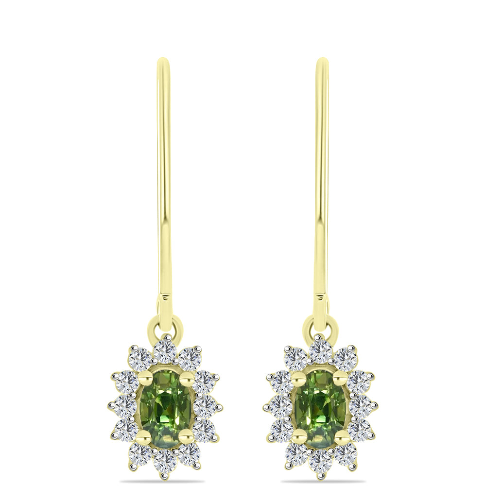 Cercei din Argint 925 Placat cu Aur ( 1.71 grame ) cu Safir verde și Topaz Alb 1.06 Carate