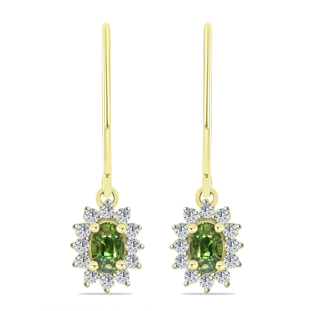 Cercei din Argint 925 Placat cu Aur ( 1.71 grame ) cu Safir verde și Topaz Alb 1.06 Carate