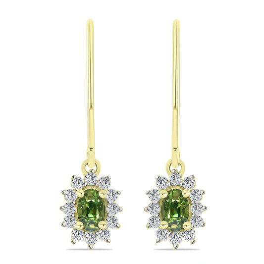 Cercei din Argint 925 Placat cu Aur ( 1.71 grame ) cu Safir verde și Topaz Alb 1.06 Carate