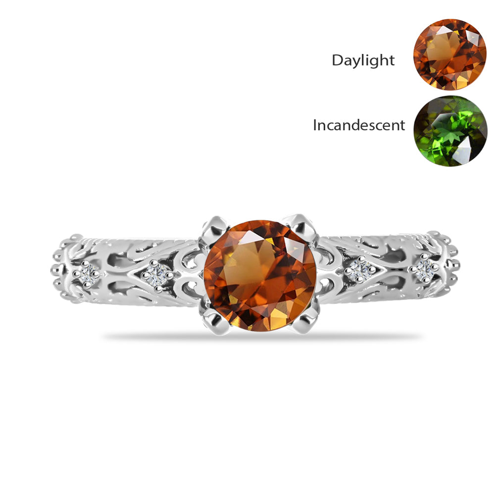 Inel din Argint 925 ( 3.35 grame ) cu Zultanit Anatolian Certificat cultivat în laborator și Topaz Alb 1.03 Carate 1 