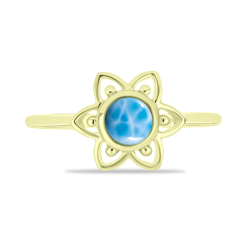 Inel din Argint 925 Placat cu Aur ( 1.84 grame ) cu Larimar(Piatra delfinului) 0.58 Carate 1 