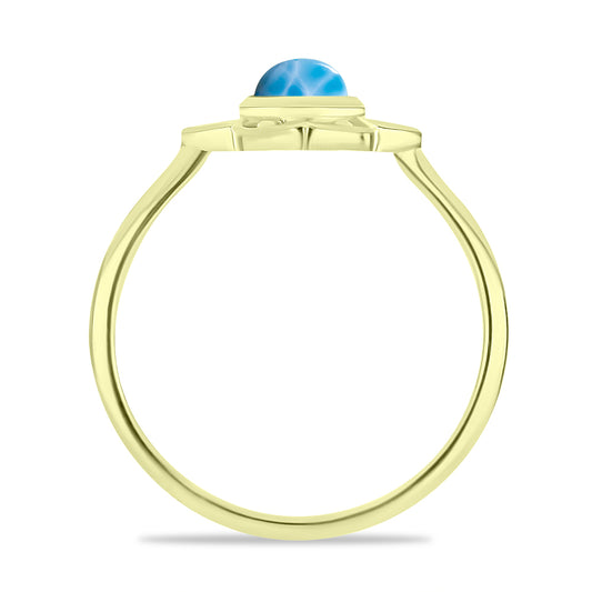 Inel din Argint 925 Placat cu Aur ( 1.84 grame ) cu Larimar(Piatra delfinului) 0.58 Carate