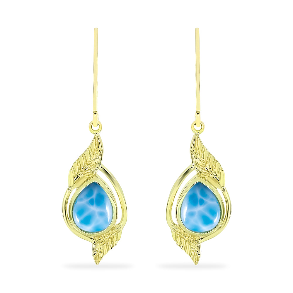 Cercei din Argint 925 Placat cu Aur ( 4.17 grame ) cu Larimar(Piatra delfinului) 3.7 Carate