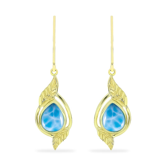 Cercei din Argint 925 Placat cu Aur ( 4.17 grame ) cu Larimar(Piatra delfinului) 3.7 Carate