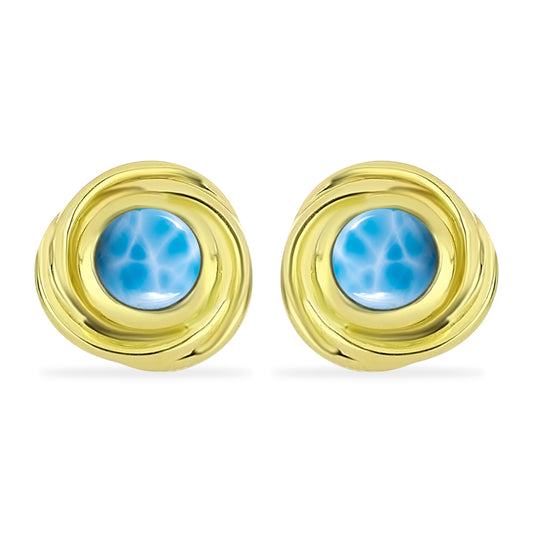 Cercei din Argint 925 Placat cu Aur ( 2.98 grame ) cu Larimar(Piatra delfinului) 1.15 Carate