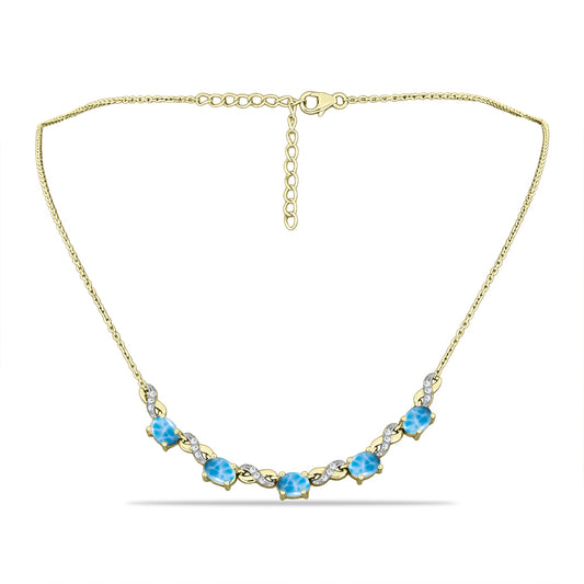 Colier din Argint 925 Placat cu Aur ( 6.29 grame ) cu Larimar(Piatra delfinului) și Topaz Alb 4.62 Carate
