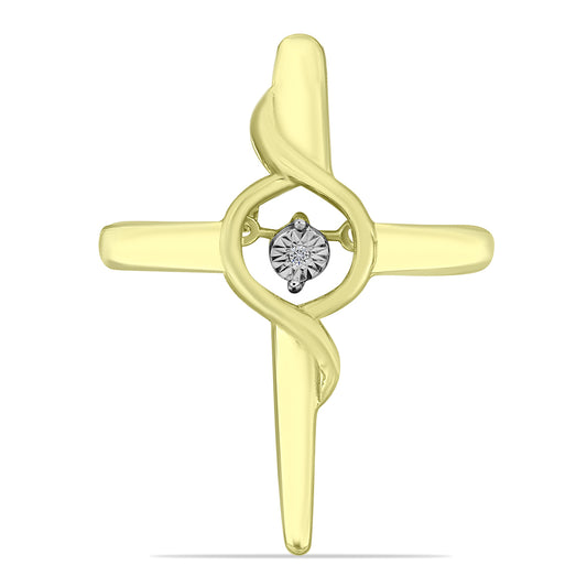 Cruce Pandantiv din Argint 925 Placat cu Aur ( 3.41 grame ) cu Diamant Alb 0.01 Carate