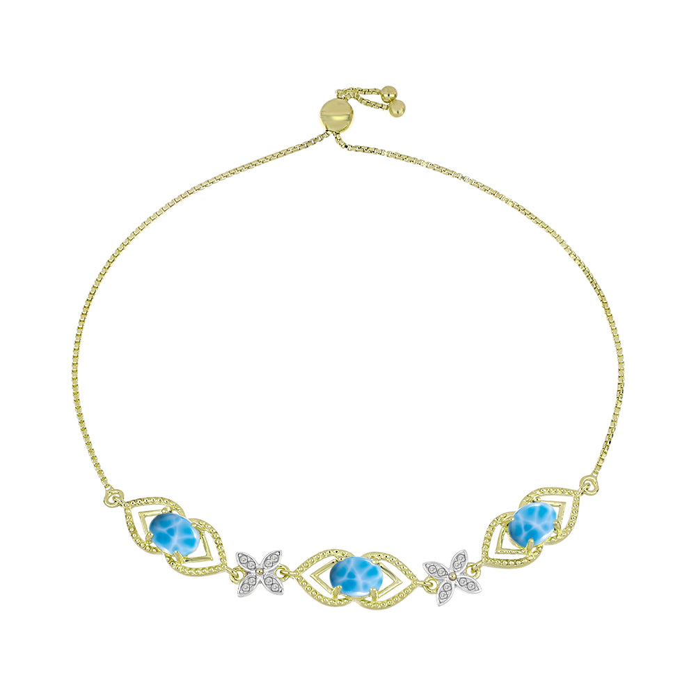 Brățară din Argint 925 Placat cu Aur ( 5.83 grame ) cu Larimar(Piatra delfinului) și Topaz Alb 4.13 Carate