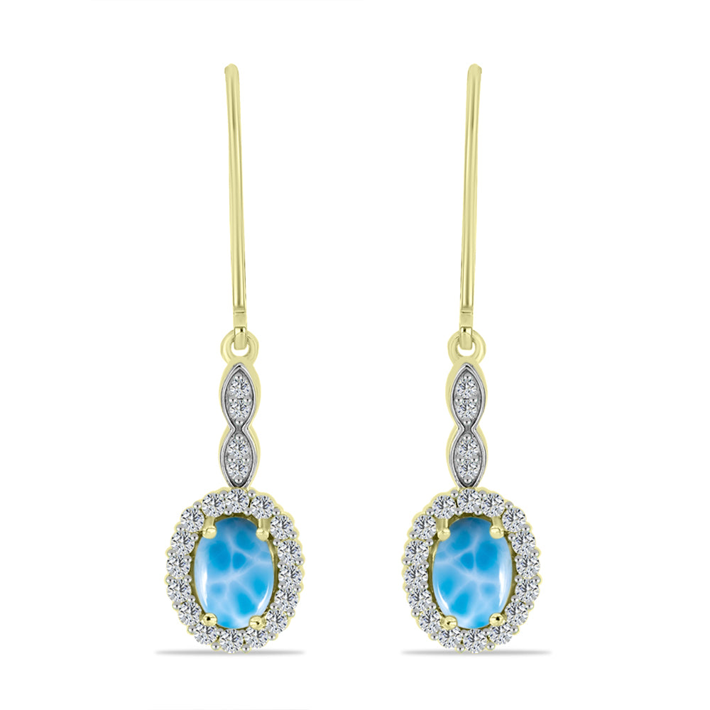 Cercei din Argint 925 Placat cu Aur ( 2.91 grame ) cu Larimar(Piatra delfinului) și Topaz Alb 2.57 Carate 1 