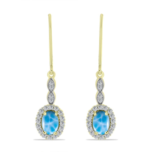 Cercei din Argint 925 Placat cu Aur ( 2.91 grame ) cu Larimar(Piatra delfinului) și Topaz Alb 2.57 Carate