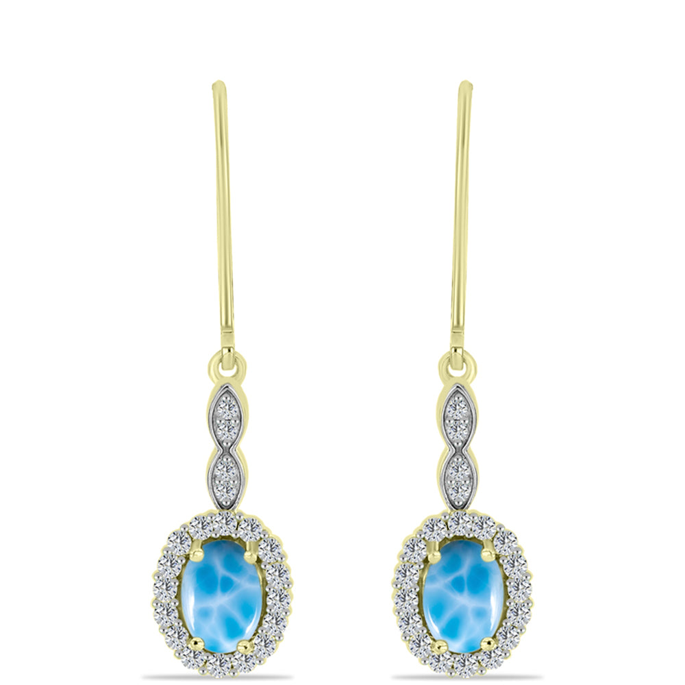 Cercei din Argint 925 Placat cu Aur ( 2.91 grame ) cu Larimar(Piatra delfinului) și Topaz Alb 2.57 Carate