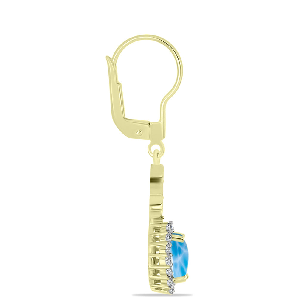 Cercei din Argint 925 Placat cu Aur ( 2.91 grame ) cu Larimar(Piatra delfinului) și Topaz Alb 2.57 Carate