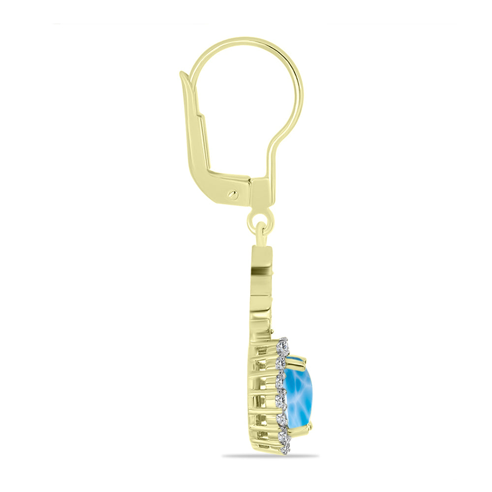 Cercei din Argint 925 Placat cu Aur ( 2.91 grame ) cu Larimar(Piatra delfinului) și Topaz Alb 2.57 Carate 2 