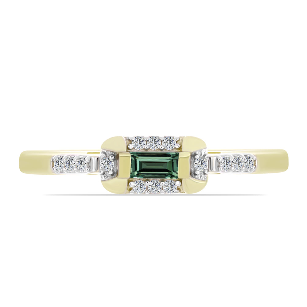 Inel din Argint 925 Placat cu Aur ( 2.26 grame ) cu Safir verde și Topaz Alb 0.24 Carate 1 
