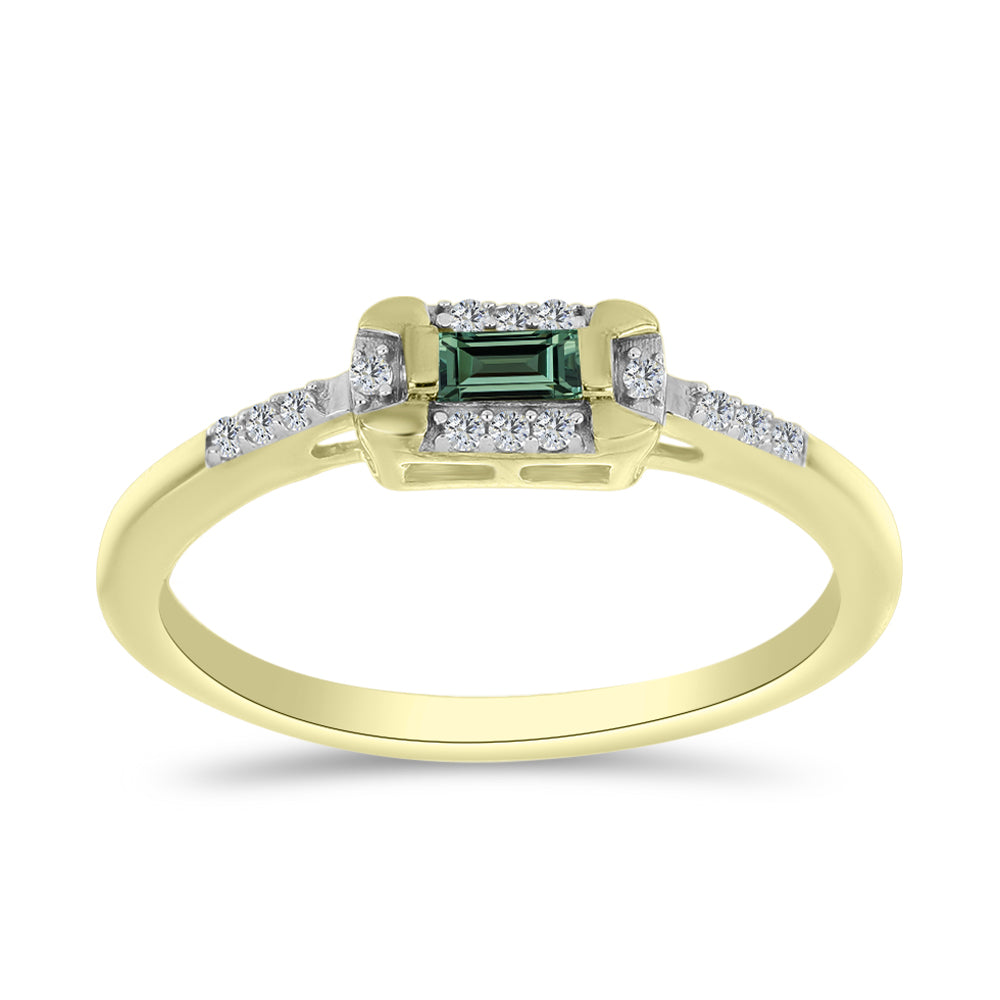 Inel din Argint 925 Placat cu Aur ( 2.26 grame ) cu Safir verde și Topaz Alb 0.24 Carate 3 